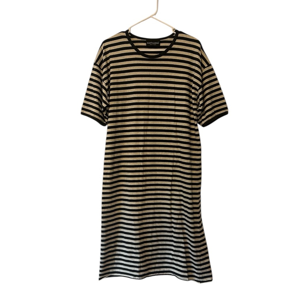 Marimekko Black and White Striped T-Shirt Midi Dress Size Medium